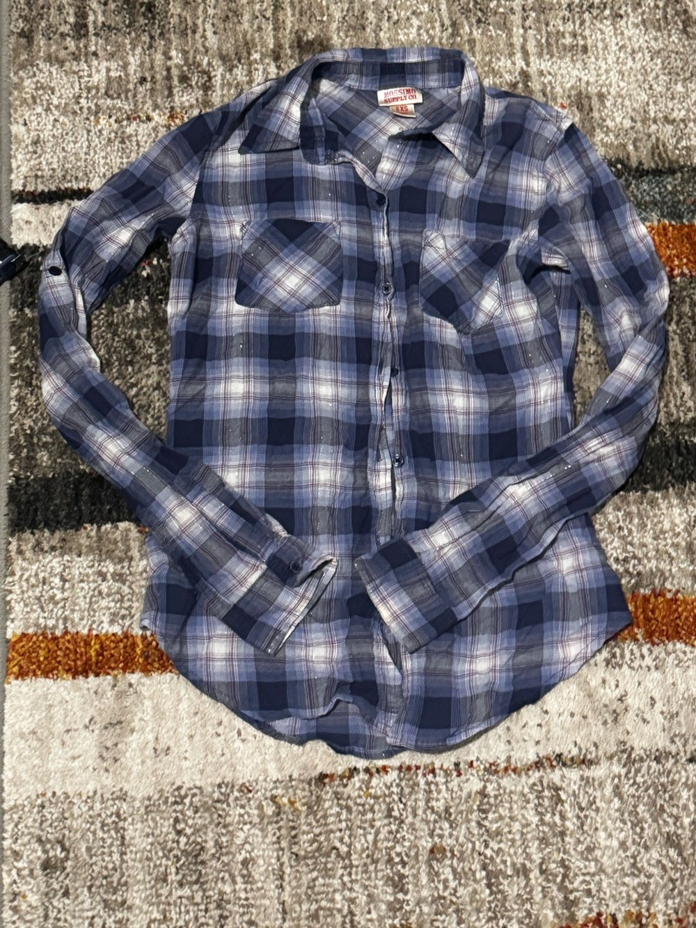 Missimo Supply Co Blue Plaid Button Up Shirt XS Y2K Grunge Flannel